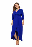 Sexy V-neck Bat Sleeve Big Swing Hip Wrap Solid Dress