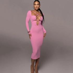 Women's sexy hollow tight A-line skirt with strap backless dress