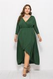 Sexy V-neck Bat Sleeve Big Swing Hip Wrap Solid Dress