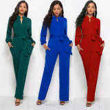 Sexy elastic women's fashionable solid wide leg jumpsuit