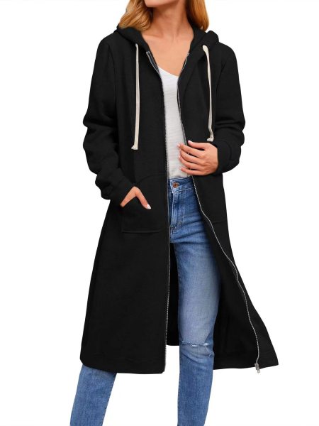 Loose zip long cardigan coat