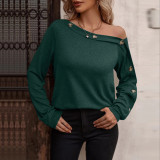 Women's fashion button off shoulder long sleeve top