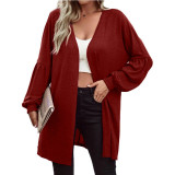 Women's solid color long sleeve fashion cardigan knitted coat