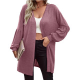 Women's solid color long sleeve fashion cardigan knitted coat