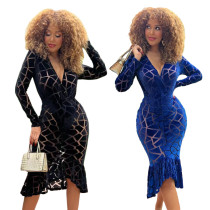 Sexy V-neck slim long sleeve hip wrap dress