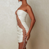 Women's sleeveless bodice tight PU leather short skirt fashionable sexy hollow strap hip wrap skirt