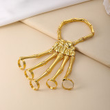 Fashion Personality Punk Skull Hand Bone Versatile Five finger Ring Bracelet Adjustable One piece Chain