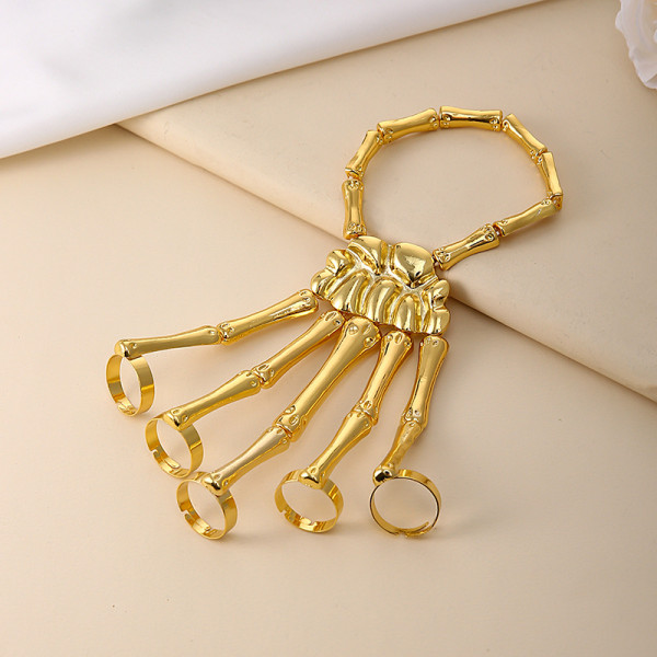 Fashion Personality Punk Skull Hand Bone Versatile Five finger Ring Bracelet Adjustable One piece Chain
