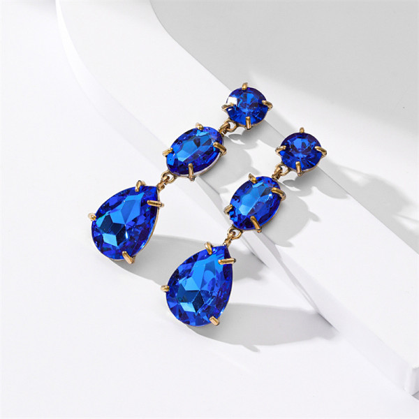 Fashion color diamond alloy inlaid diamond drop shaped long earrings