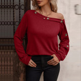 Women's fashion button off shoulder long sleeve top