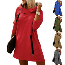 Loose zip hooded long sleeve dress