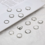 Personality Retro Fashion Ring Yin Yang Embossed Elephant Geometric Ring 14 piece Set