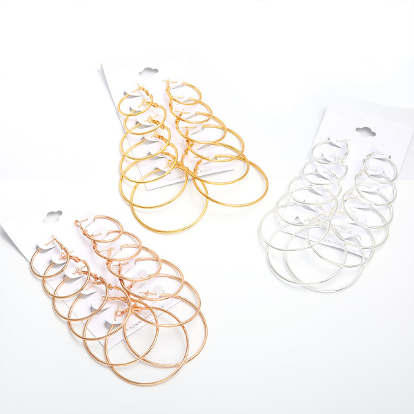 Versatile Simple Fashion Exaggerated Nightclub Circle Color Mix Multi piece 6-pair Size Circle Earring Set