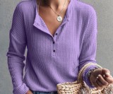 Women's Waffle Solid Single breasted Long Sleeve