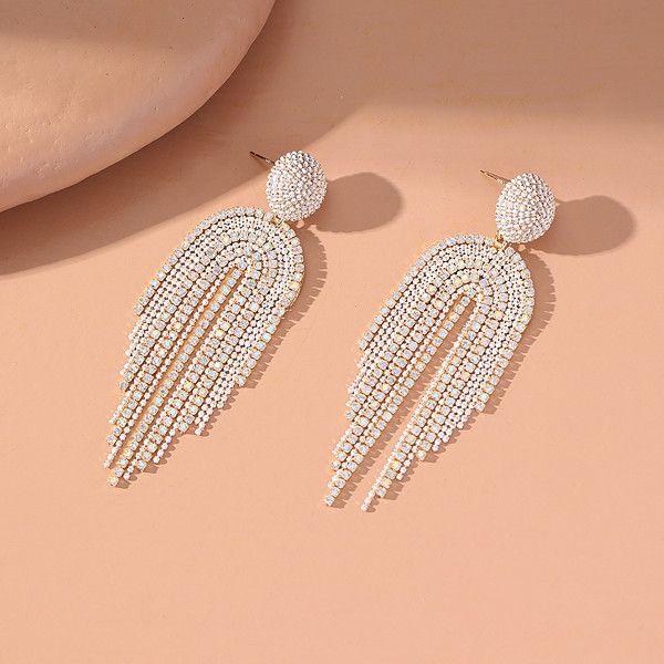 Handmade beaded tassel earrings women inlaid with zircon small design sense of individuality high sense earrings