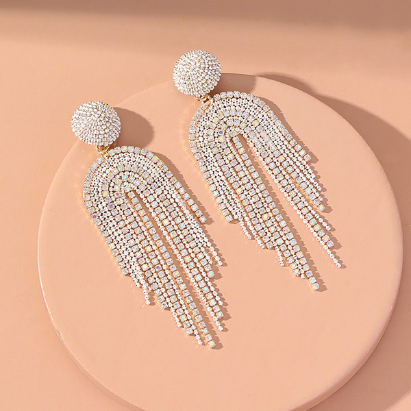 Handmade beaded tassel earrings women inlaid with zircon small design sense of individuality high sense earrings