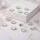 Personality Retro Fashion Ring Yin Yang Embossed Elephant Geometric Ring 14 piece Set