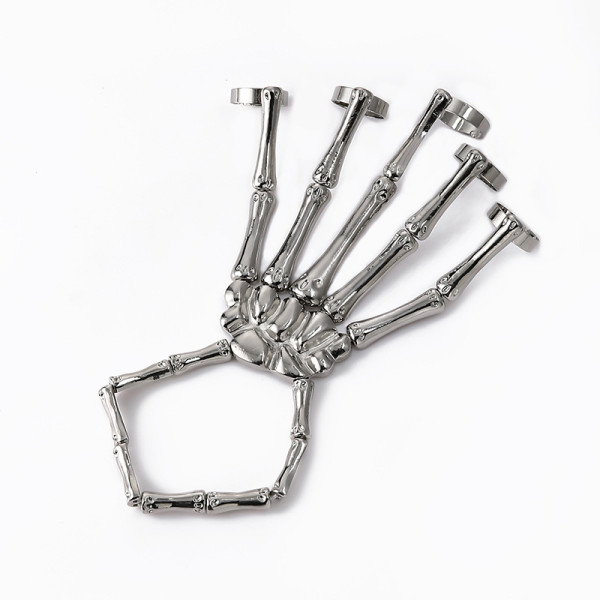 Fashion Personality Punk Skull Hand Bone Versatile Five finger Ring Bracelet Adjustable One piece Chain