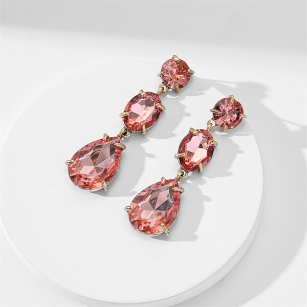 Fashion color diamond alloy inlaid diamond drop shaped long earrings