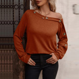 Women's fashion button off shoulder long sleeve top