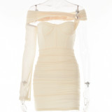 Women's sexy one shoulder sleeve tight dress backless strapless waist skirt