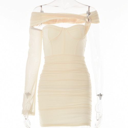 Women's sexy one shoulder sleeve tight dress backless strapless waist skirt