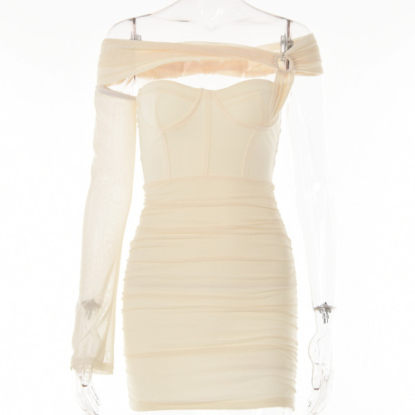 Women's sexy one shoulder sleeve tight dress backless strapless waist skirt