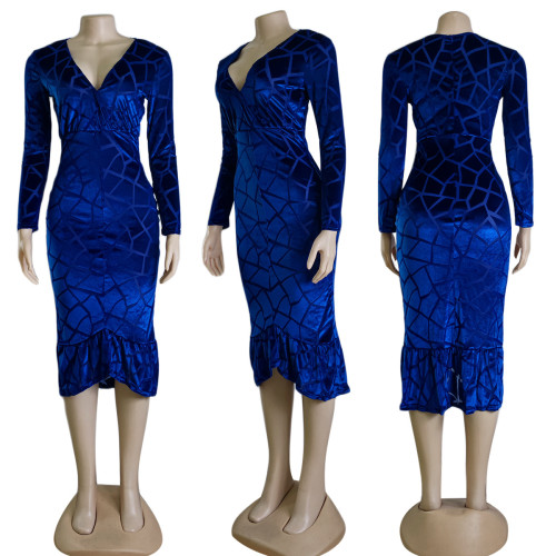 Sexy V-neck slim long sleeve hip wrap dress