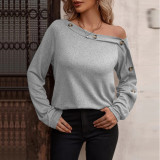 Women's fashion button off shoulder long sleeve top