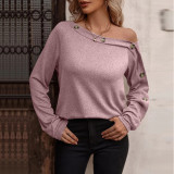 Women's fashion button off shoulder long sleeve top