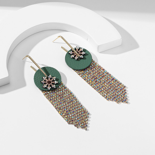 Snowflake tassel earrings fashionable full diamond design long earrings