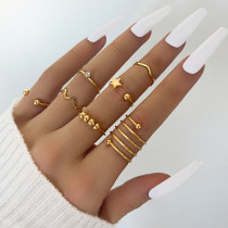 Simple geometric wave spring five pointed star beaded joint ring set seven piece ring Simple geometric wave spring five pointed star beaded joint ring set seven piece ring