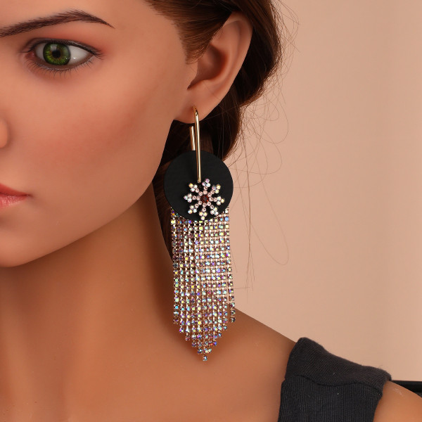 Snowflake tassel earrings fashionable full diamond design long earrings