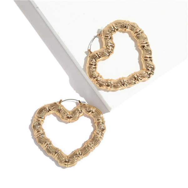 Oversized bamboo pattern earrings exaggerated gold big circle punk hip-hop earrings