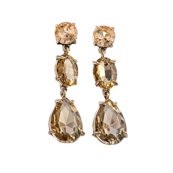 Fashion color diamond alloy inlaid diamond drop shaped long earrings