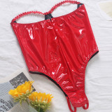 High grade PU imitation leather sexy lingerie women's pure desire to seduce perspective outfit backless one-piece tights