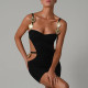 Women's color contrast patchwork suspender dress sexy waist design skirt