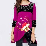 Women's t-shirt Christmas snowflake elk print long sleeve round neck Christmas women's dress