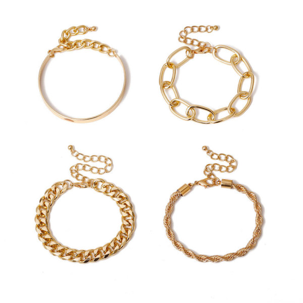 Smooth mix and match fried dough twist chain bracelet Simple thread exaggerated hip hop four piece suit bracelet