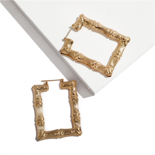Oversized bamboo pattern earrings exaggerated gold big circle punk hip-hop earrings