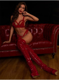 High grade sexy lingerie women's three-point two-piece set Sexy temptation Pure desire to gather bra underwear PU set