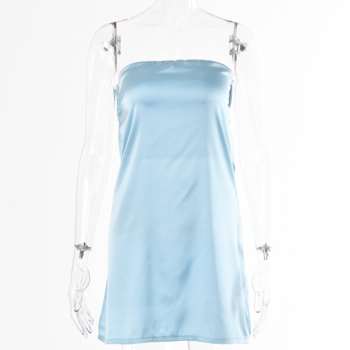 Sexy one neck strapless dress sleeveless open backpack hip skirt