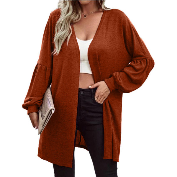 Women's solid color long sleeve fashion cardigan knitted coat