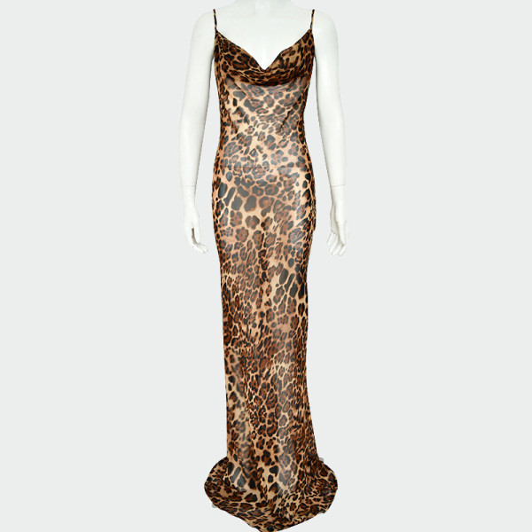 Strap leaky leopard print dress evening dress