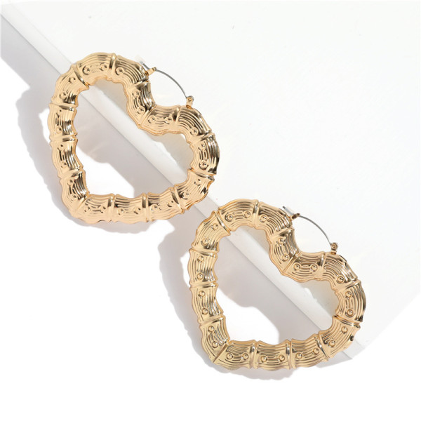 Oversized bamboo pattern earrings exaggerated gold big circle punk hip-hop earrings