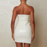 Women's sleeveless bodice tight PU leather short skirt fashionable sexy hollow strap hip wrap skirt