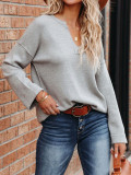 Solid V-neck sweater with reverse European and American curling edge