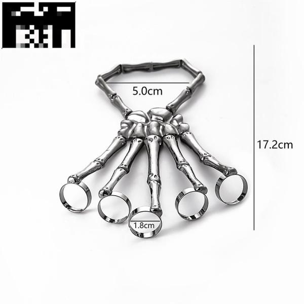Fashion Personality Punk Skull Hand Bone Versatile Five finger Ring Bracelet Adjustable One piece Chain