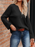 Solid V-neck sweater with reverse European and American curling edge