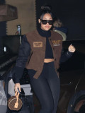 Woolen bomber printed solid color contrast jacket jacket